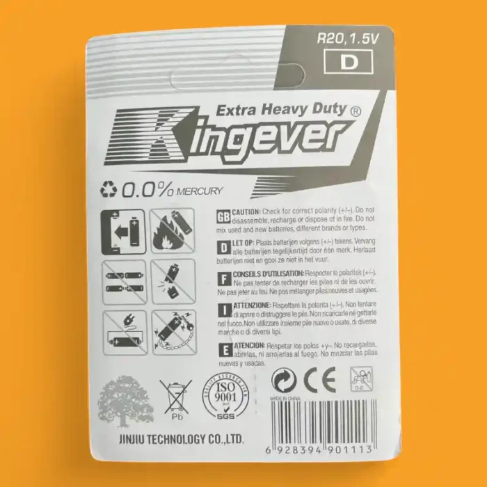 PILA KINGEVER TIPO D R20 1.5V - Imagen 2