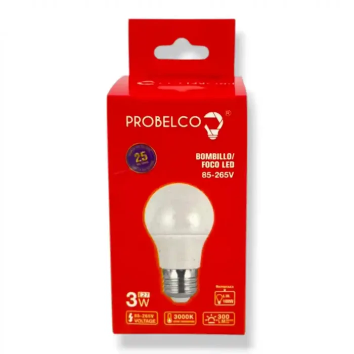 BOMBILLO PROBELCO LUZ CALIDA 3000K 3W GL-012A (BOX 100) - Imagen 1